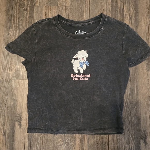 OG Babe Delusional But Cute Black Baby Tee Size L - Picture 2 of 3